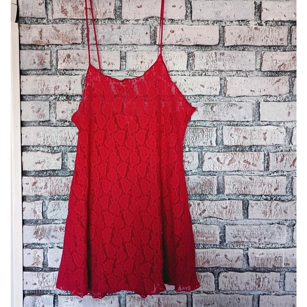 VTG Red Lace Baby Doll Sexy Lingerie Nighty Slip Dress Women L Flirty Naughty